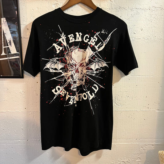 Vintage 2000’s Avenged Sevenfold Band Shattered Bat Wing Skull Graphic T-Shirt - Size Small - Black/White/Red