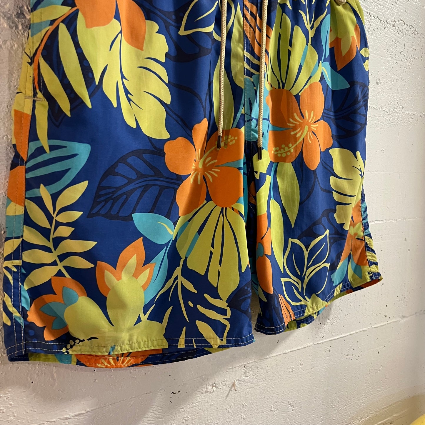 Polo Ralph Lauren Swimwear Tropical Floral Print Swim Trunks - Size Medium - Blue/Orange/Chartreuse