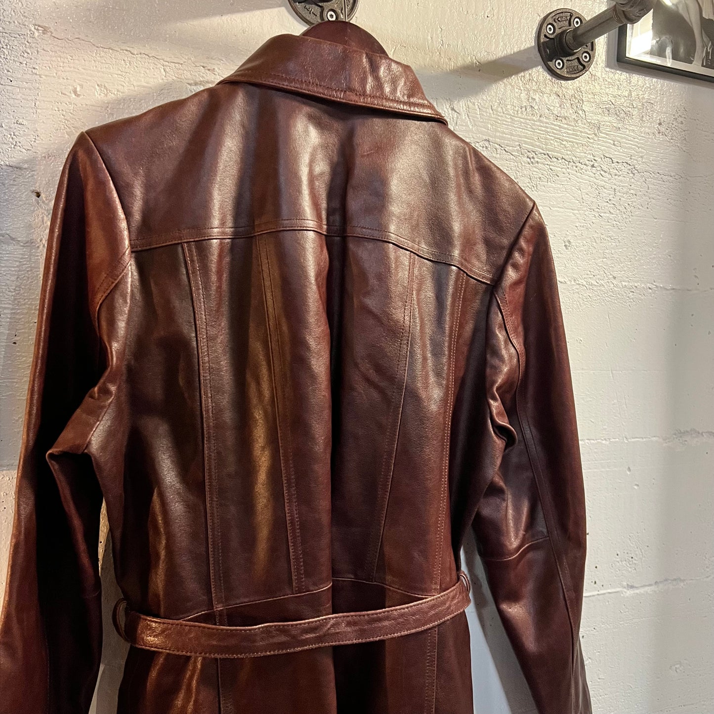 Vintage Maxima By Wilsons Belted Leather Oxblood Long Leather Trench Coat - Size Medium - Oxblood