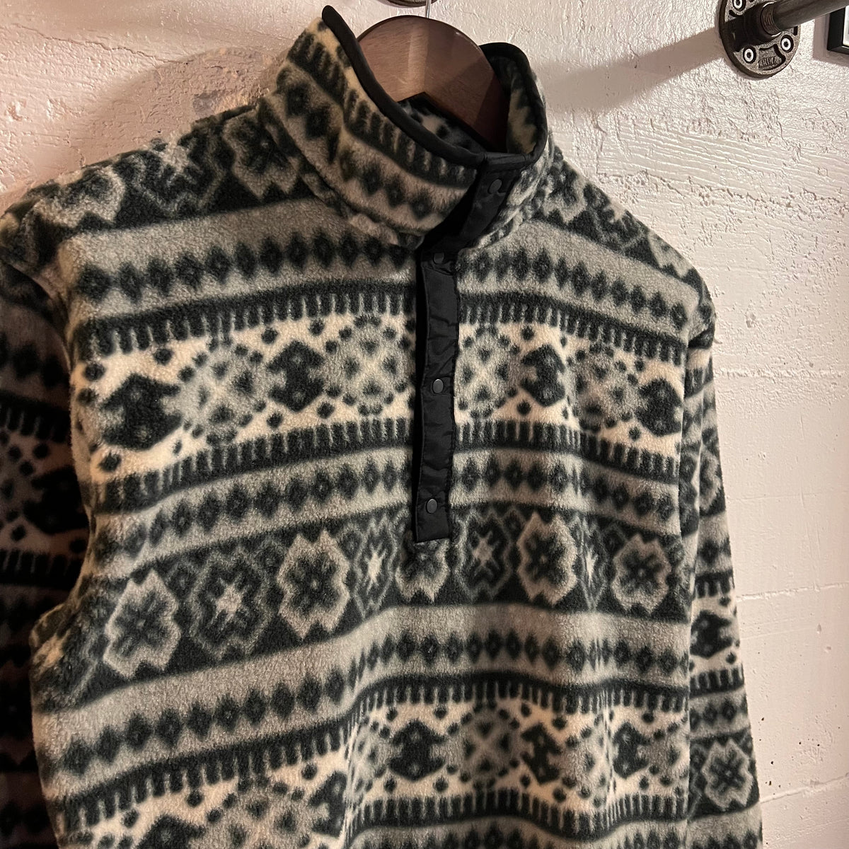Vintage 90’s Dead-Stock L.L.Bean 1/4 Snap Pullover Fair Isle Fleece Jacket - Size Women’s Small - Made In USA - Black/Grey/Off White