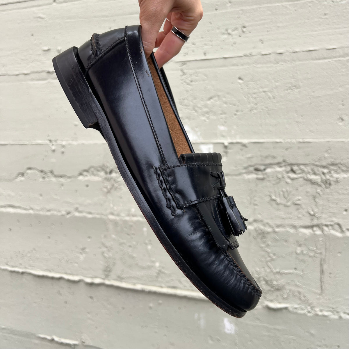 Vintage Florsheim Leather Moc Toe Tassel Loafers - 10.5D - Black - Genuine Leather