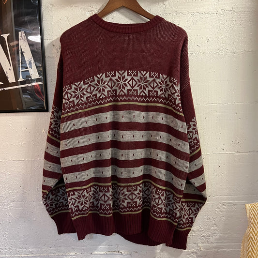 Vintage 80’s/90’s The Men’s Store At Sears Knitted Alpine/Nordic Sweater - Size Large - Maroon/Grey/Chartreuse