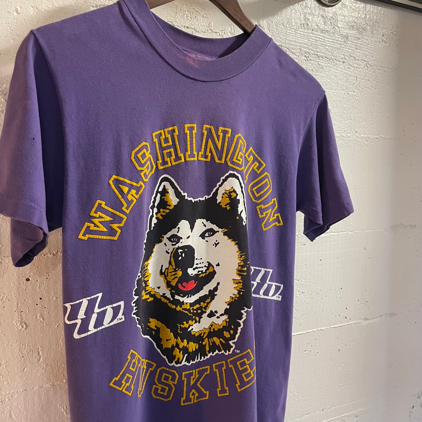 Vintage 90’s University Of Washington Huskies Single Stitch T-shirt  - Size Small - Purple/Yellow/White