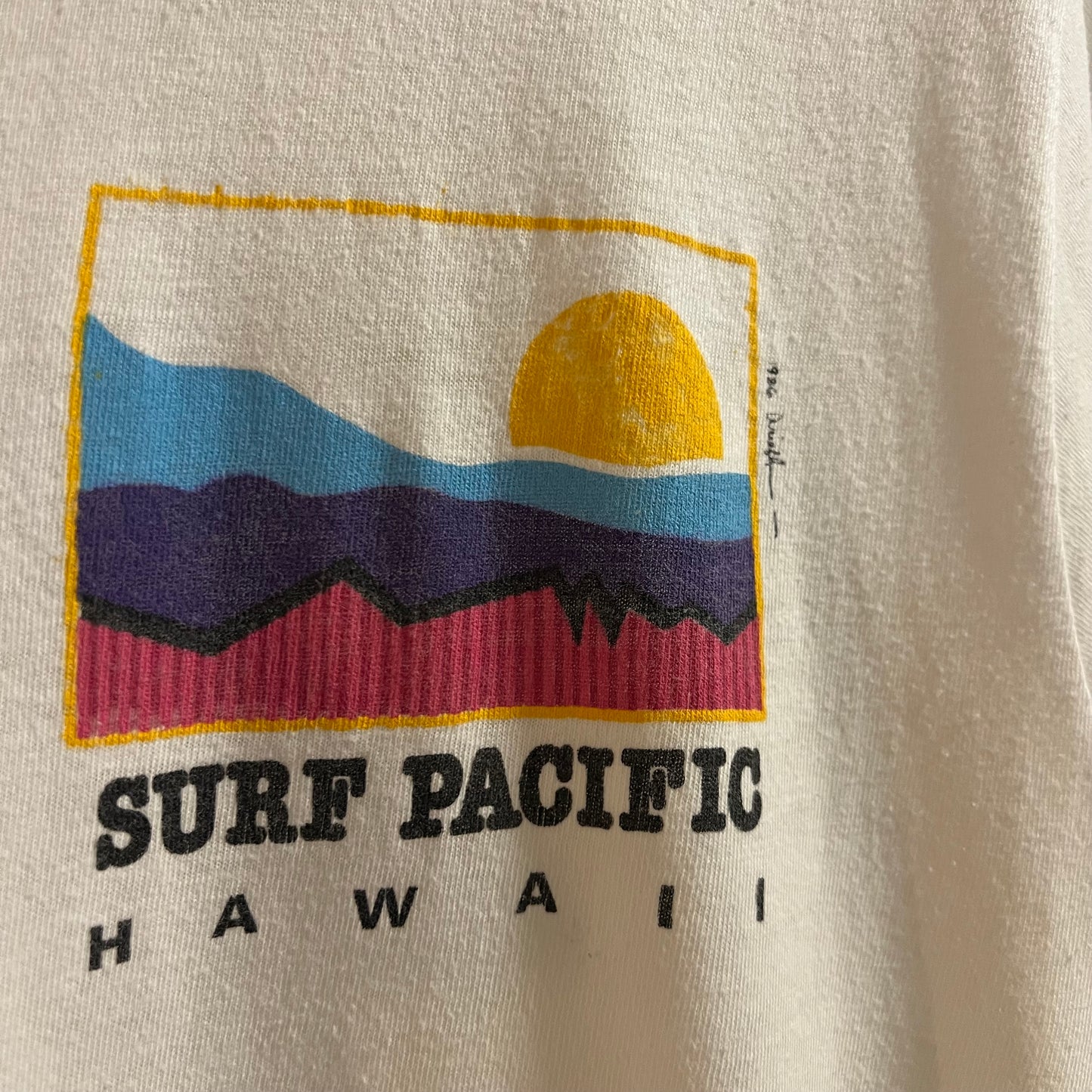 Vintage 1986 Surf Pacific Hawaii Single Stitch T-Shirt - Size Large - Made In USA - White/Multi