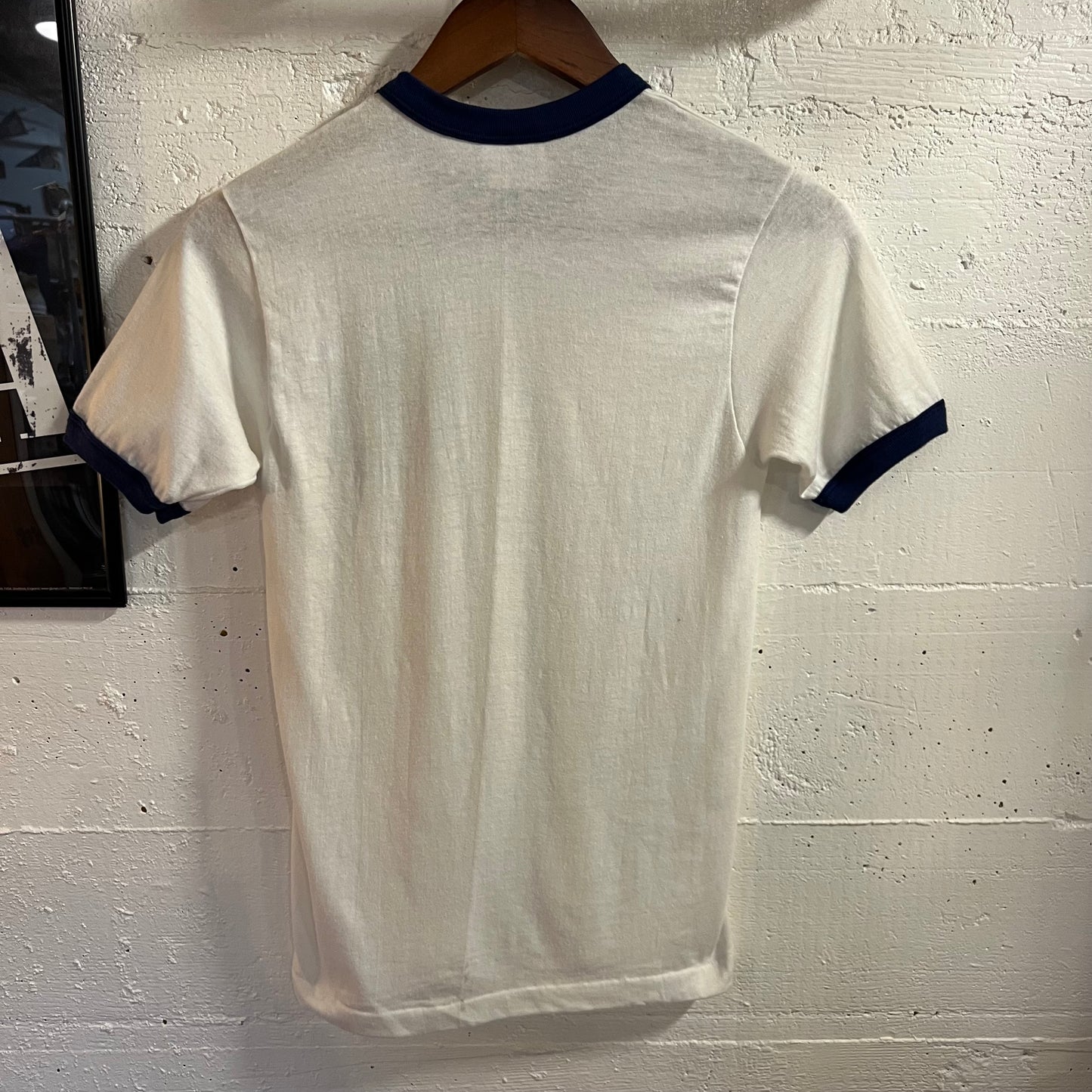 Vintage 80’s Evan’s Creek Camp Single Stitch Ringer Baby T-Shirt - Size Small - Made In USA - White/Navy