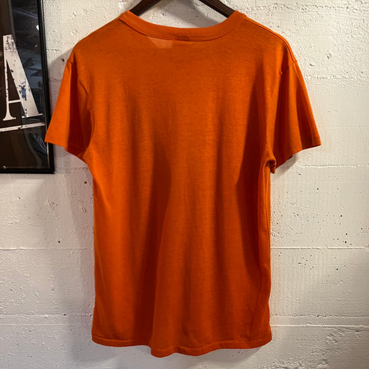 Vintage 80's Garan Denver Broncos Western Division Champs Single Stitch T-Shirt - Size Large - Made In USA - Orange/Blue/White