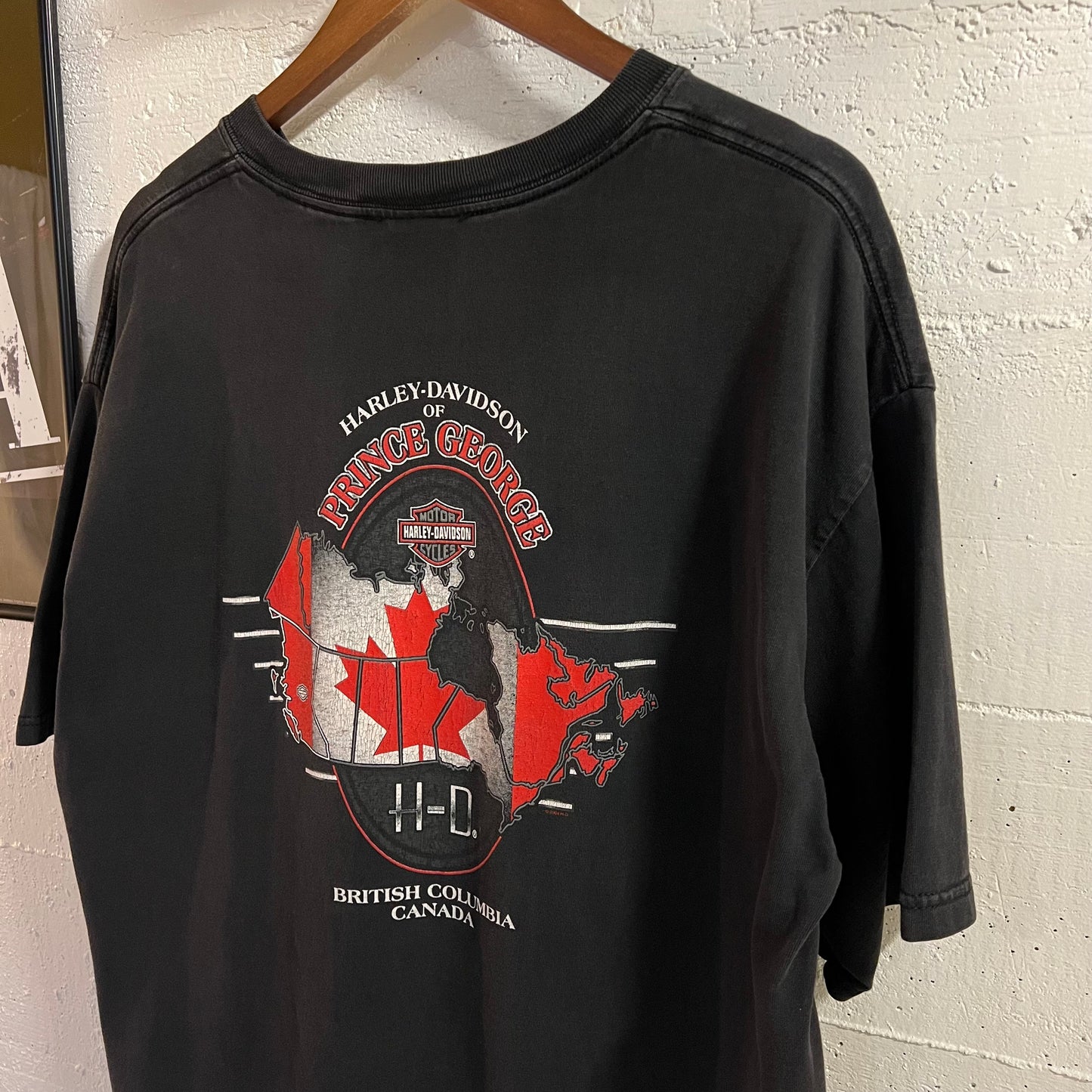 Vintage 2004 Harley Davidson British Columbia, Canada Wolf Graphic T-Shirt - Size XL - Made In Canada - Faded Black/Multi
