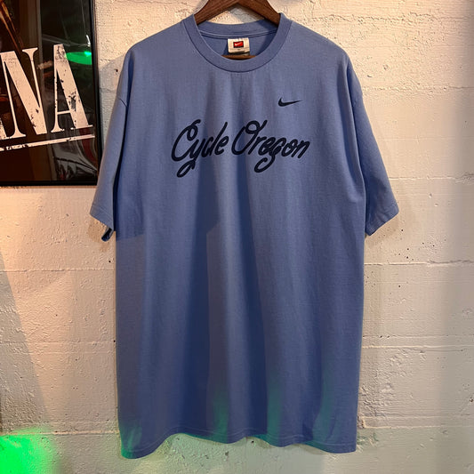 Vintage Y2K Nike 'Cycle Oregon' Large Print T-Shirt - Size XL - Light-Blue/Blue/Navy