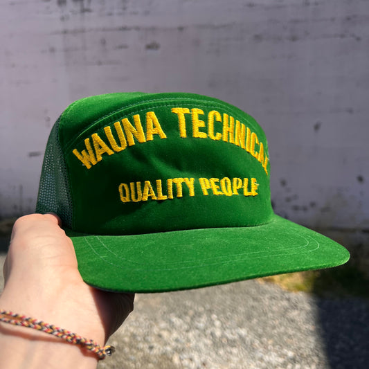 Vintage 1970's Wauna Technical Mesh Snapback Hat - O/S - Made In USA - Green/Yellow