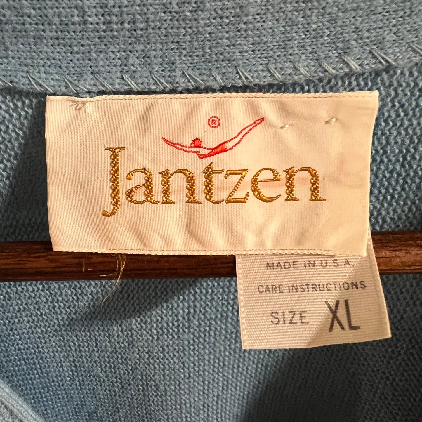 Vintage 70’s Jantzen Knitted Cardigan Buttoned Sweater - Size XL - Made In USA - Baby Blue