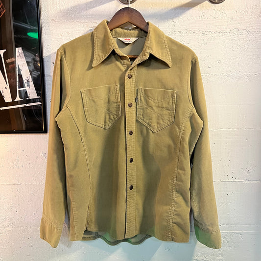 Vintage 1970's Levi's Panatela Corduroy Button Up Shirt - Size Medium - Made In USA - Tan/Khaki