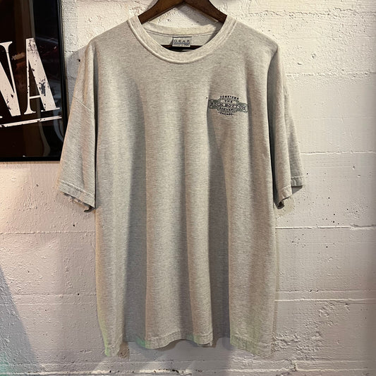 Vintage 90's Rock Bottom Brewery Embroidered Micro Stripe T-Shirt - Size XL - Made In USA - Heather Gray