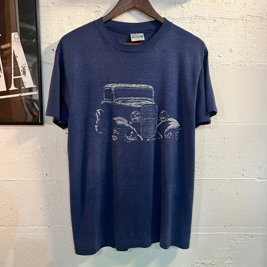 Vintage 90's Distressed 1932 Ford Coupe T-Shirt - Size Large - Made In USA -Single Stitch - Navy