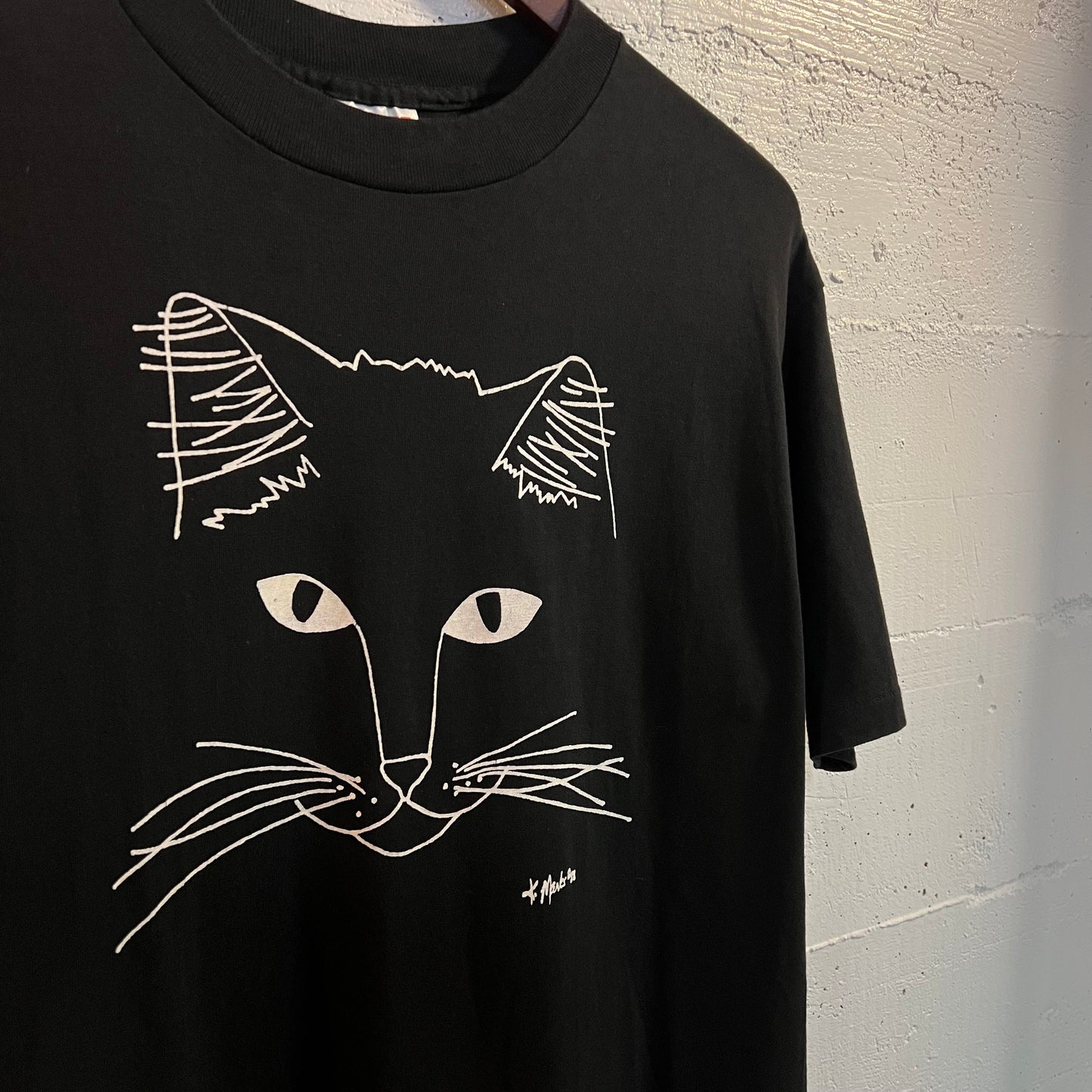 Vintage 1988 Cat Art Single Stitch T-Shirt - Size Large - Made In USA - Black/White