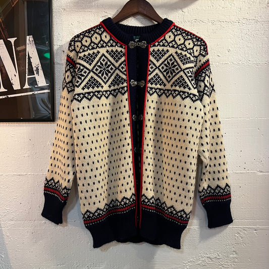 True Vintage Dale Of Norway Wool Knit Norwegian Cardigan With Metal Clasps - Size Large (42) - Made In Norway