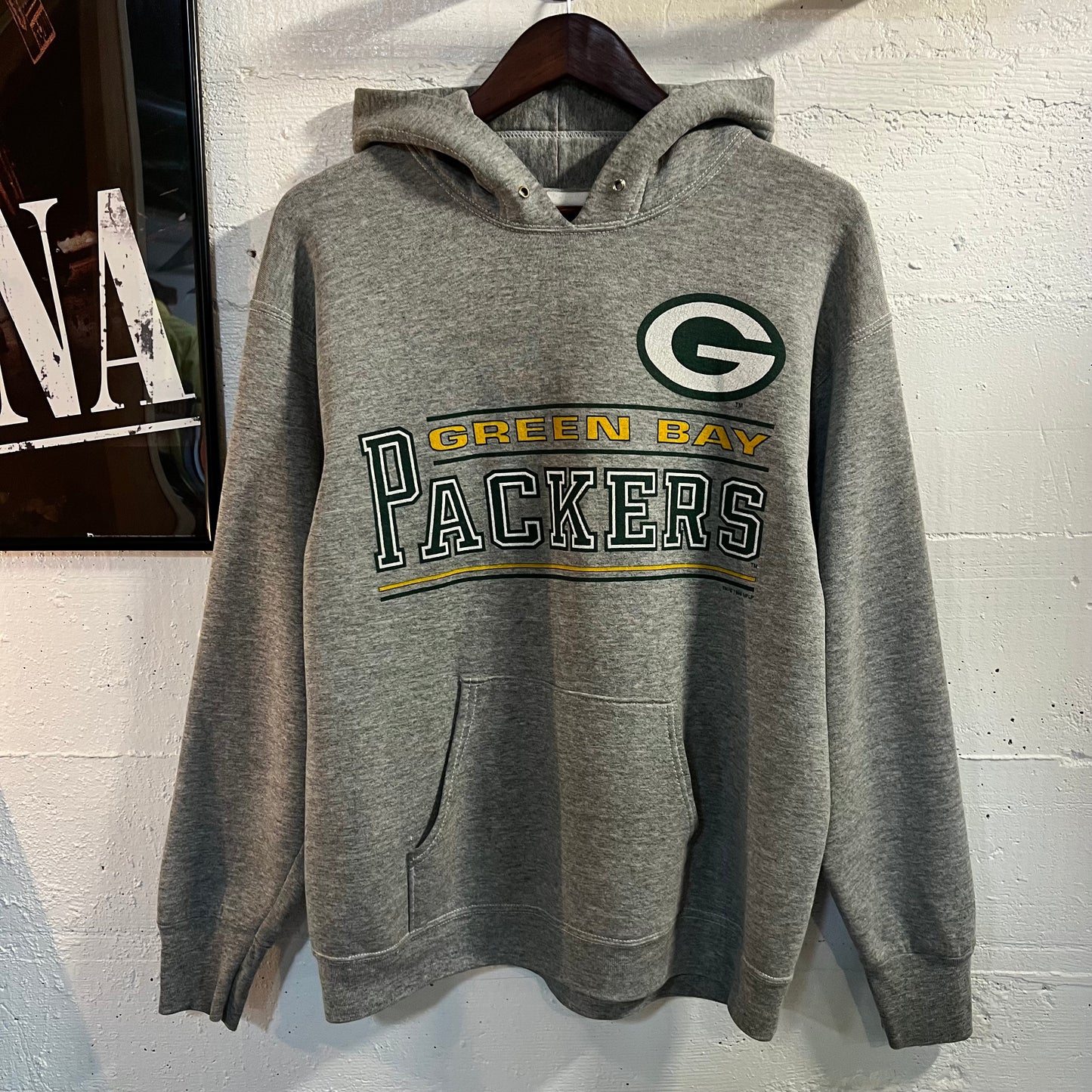 Vintage 1995 Pro Player Green Bay Packers NFL Hoodie Sweatshirt - Size Medium - Heather Grey/Green/Yellow/White