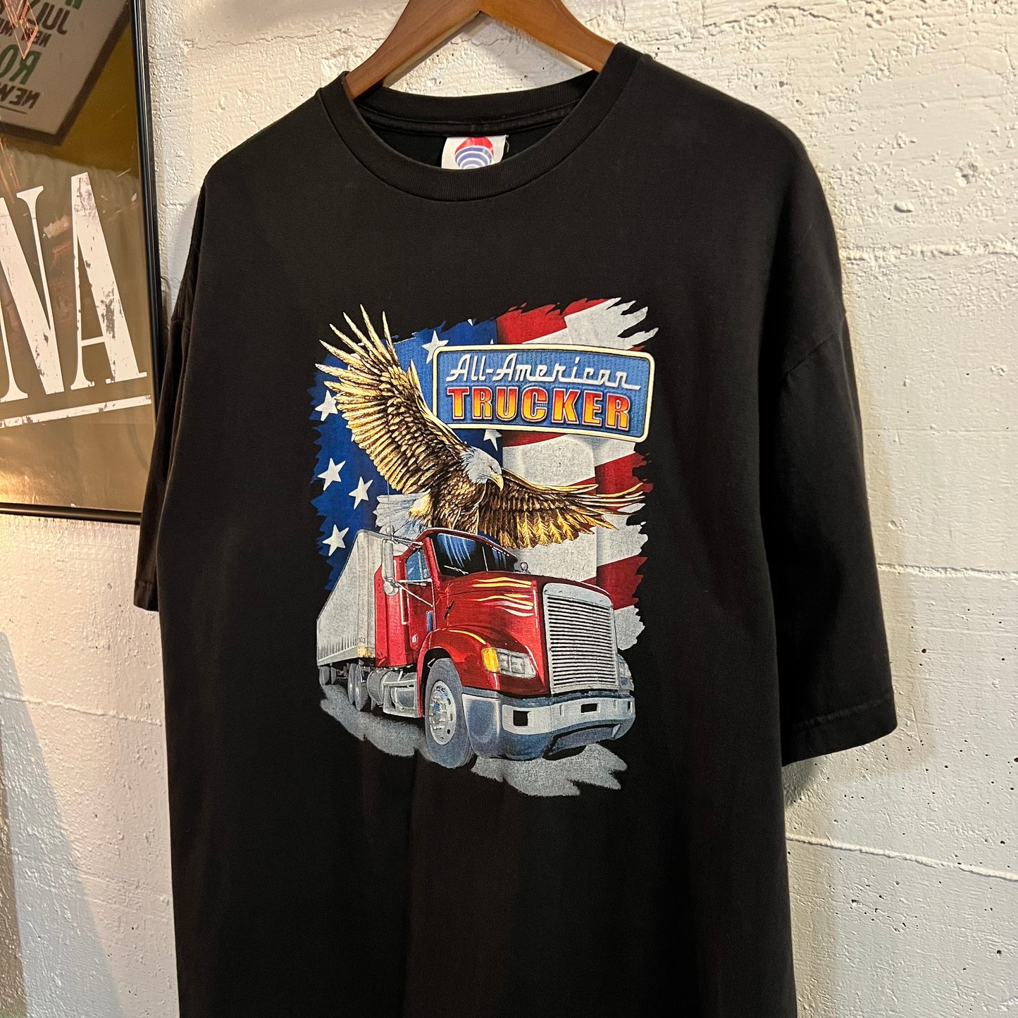 Vintage 90's 'All American Trucker' Semi Truck Graphic T-Shirt - Size XL - Black
