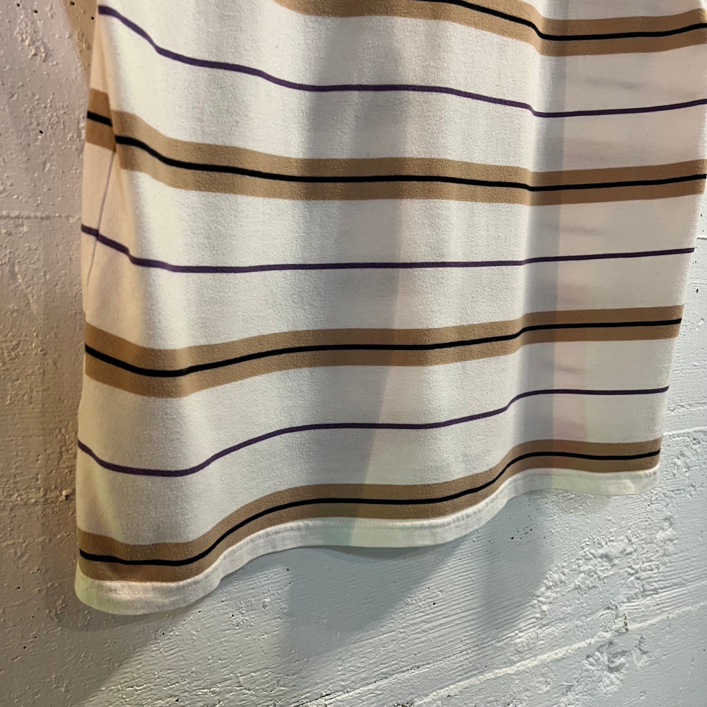 *Pre-Owned* Stüssy Embroidered Logo Striped Pocket T-Shirt - Size Medium - White/Beige/Violet