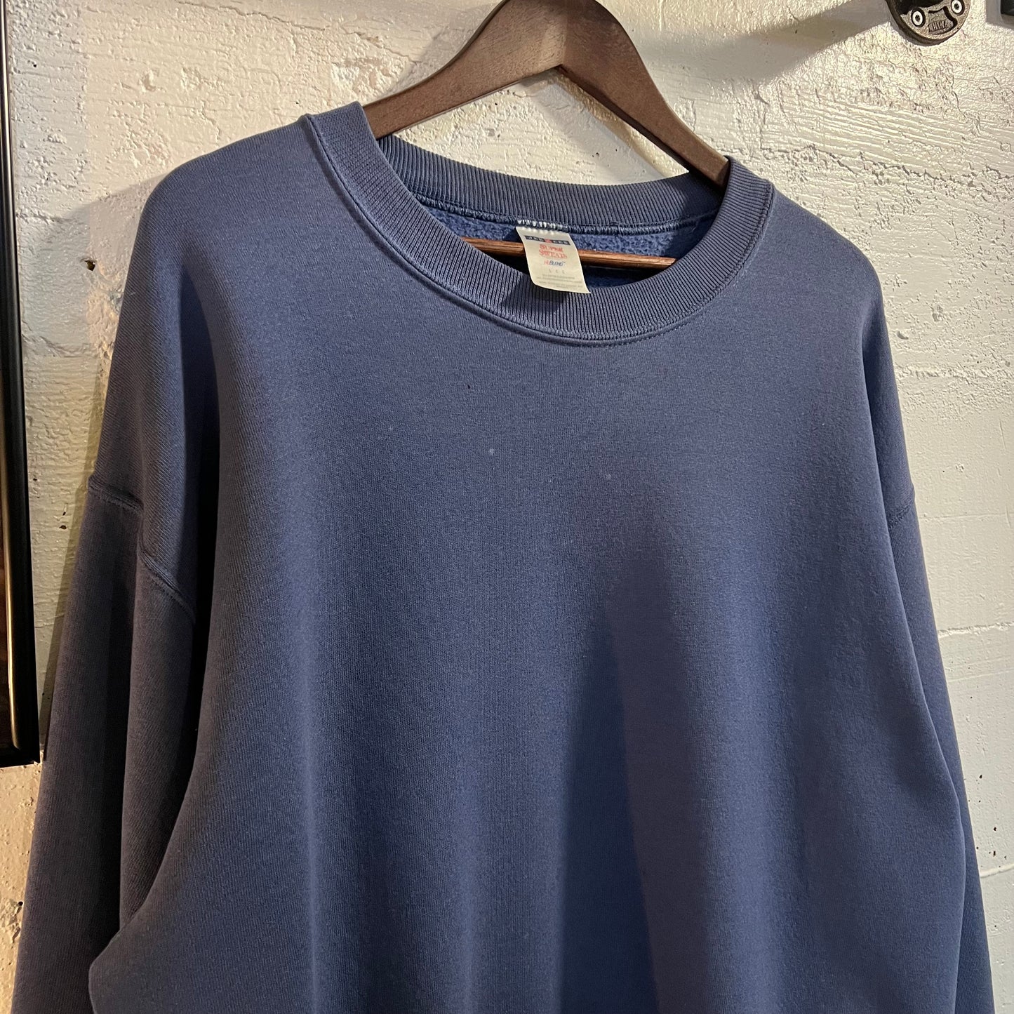 Vintage 2000's Jerzees Super Sweats Blank Faded & Distressed Crewneck Sweatshirt - Size Large - Faded Navy