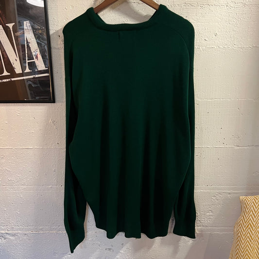 Vintage 80’s/90’s Embroidered McBriar Michelob Dry Knitted V-Neck Sweater - Size XL - Made In USA - Forest Green/Multi