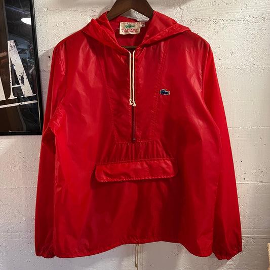 Vintage 70's/80's Lacoste "Alligator Lacoste" Packable Nylon Anorak Windbreaker Jacket - Size Medium - Red