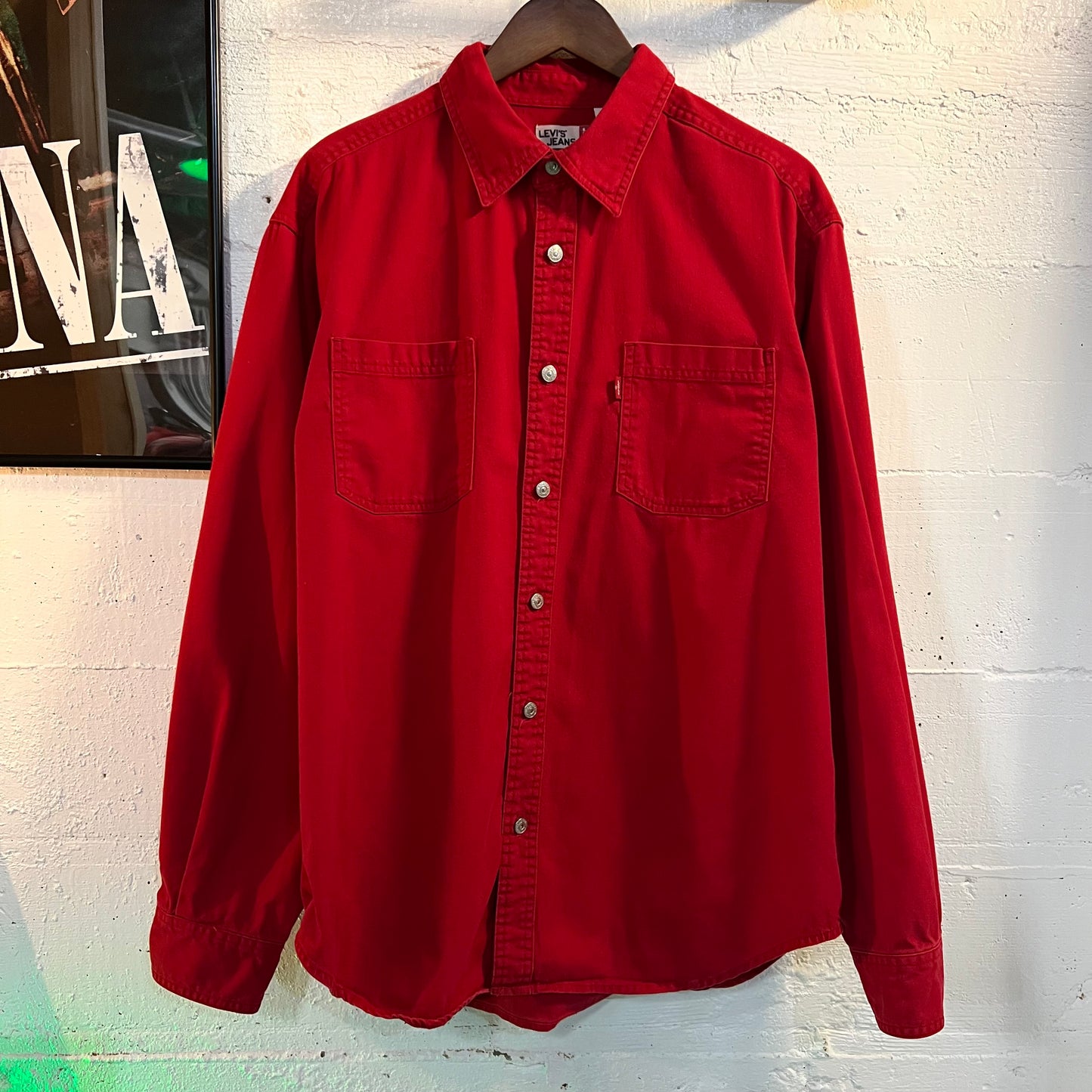 Vintage Levi's Jeans Long Sleeve Button Up Heavy Weight Cotton Shirt - Size Large - Red