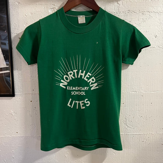 Vintage 70’s Northern Lites Elementary School Single Stitch Baby T-Shirt - Size Youth Large - Made In USA - Green/White