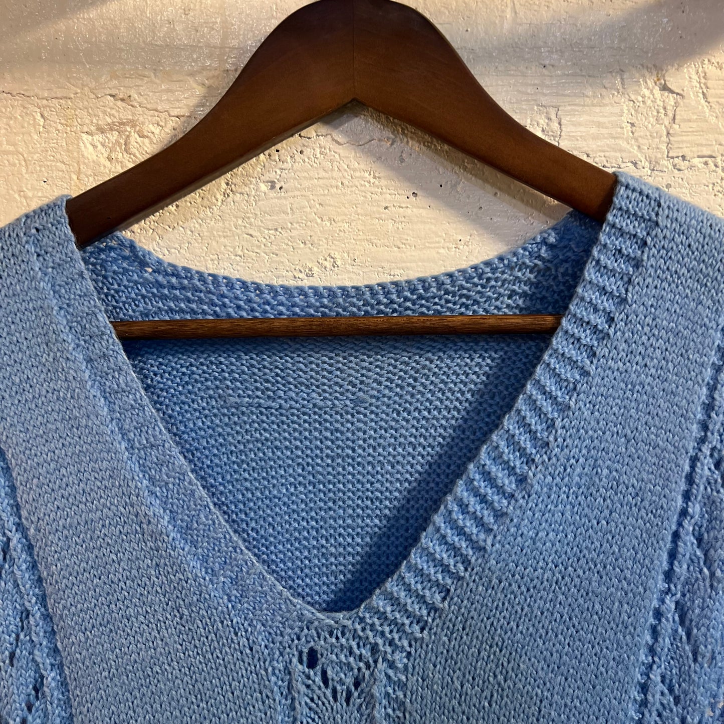 Vintage Knitted Handmade Fancy Sweater Vest - Size Large - Baby Blue