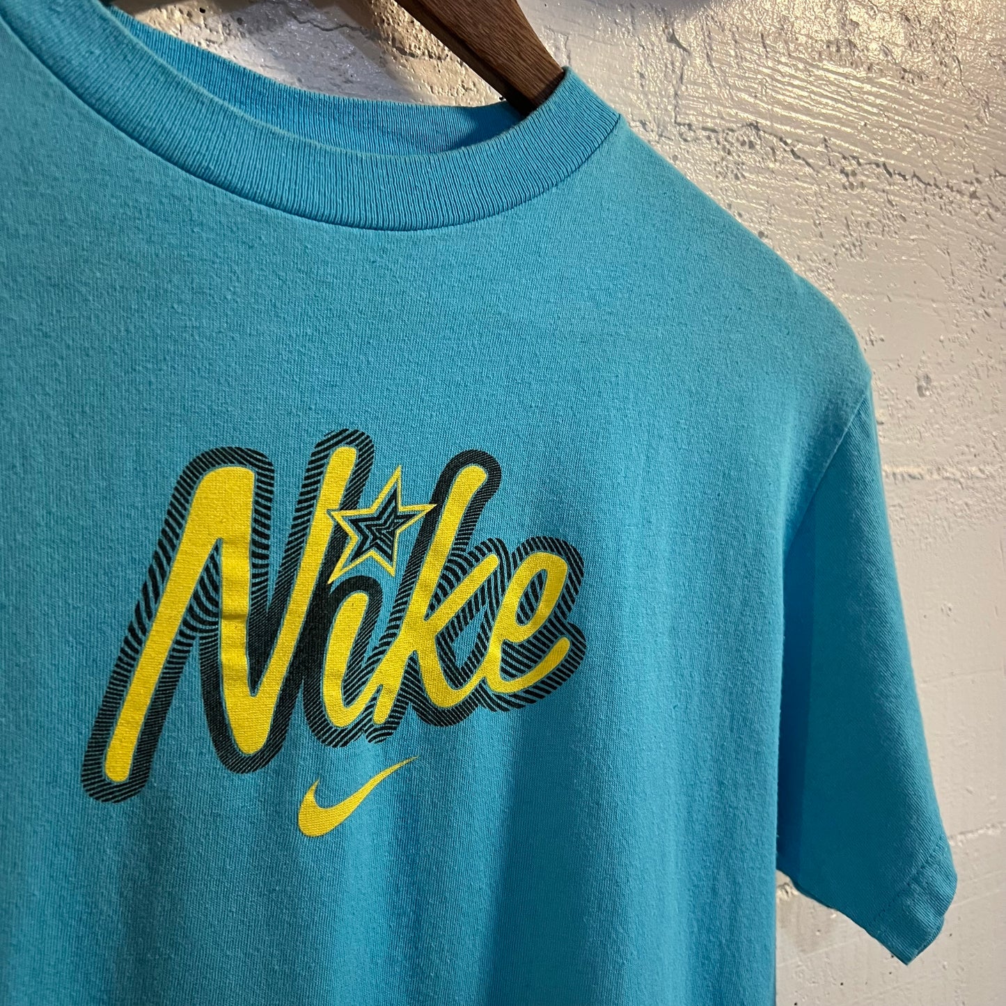 Vintage 90’s Nike Big Logo Baby T-Shirt - Size Medium - Blue/Yellow