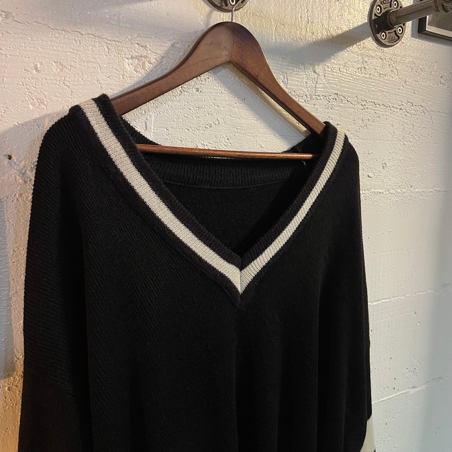 Vintage V-Neck Union Made Knit Acrylic Cheerleader Style Sweater - Size Large - Union Made In USA