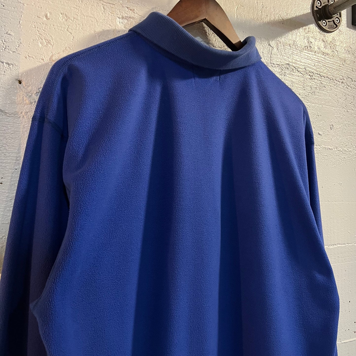 Vintage 80's L.L. Bean Fold Down Collar Pullover Snap Fleece Overshirt - Size Large - Made In USA - Blue/Green