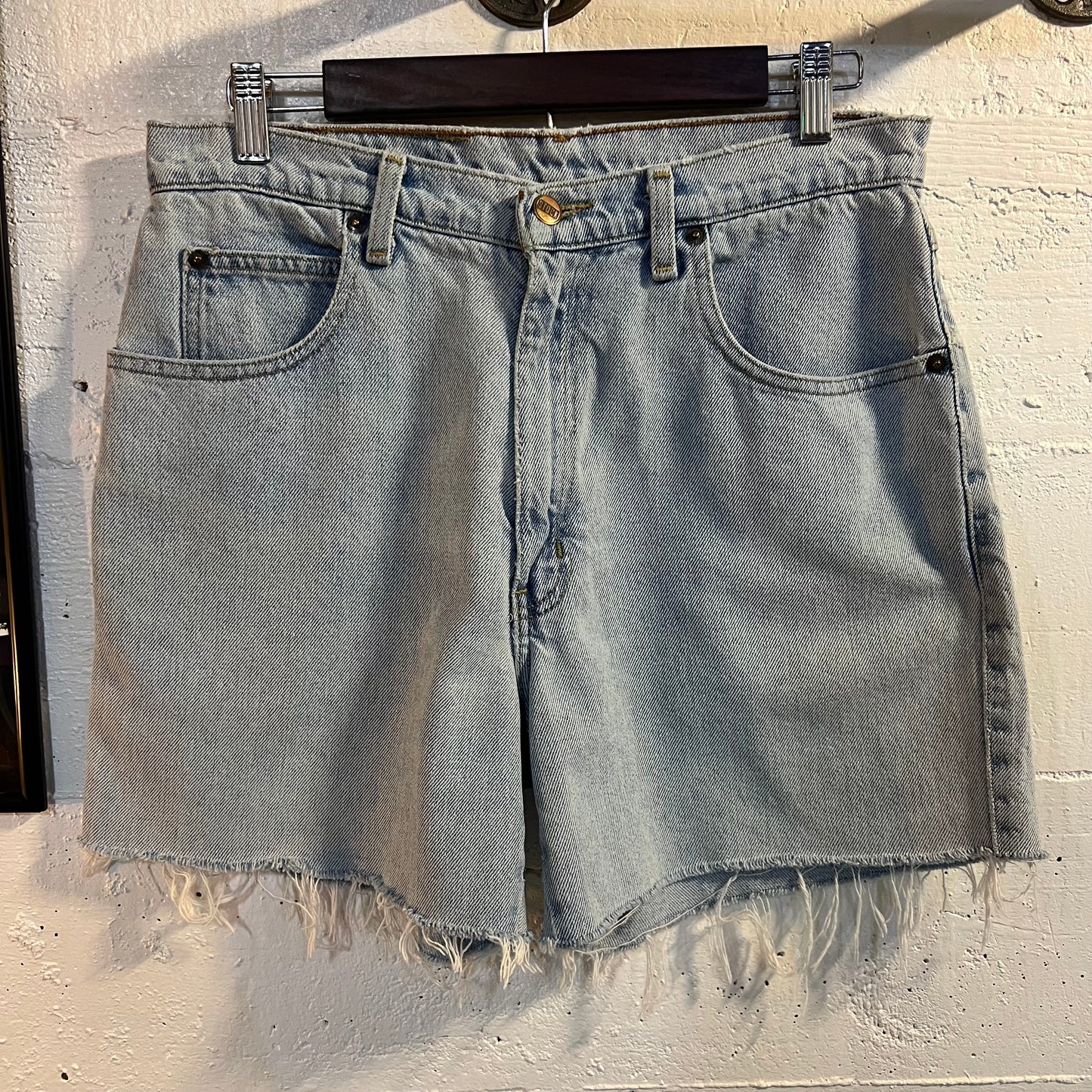 Vintage 90's Stonewash Cut Off Denim Shorts - Size 30" x 5" - Light Faded Indigo