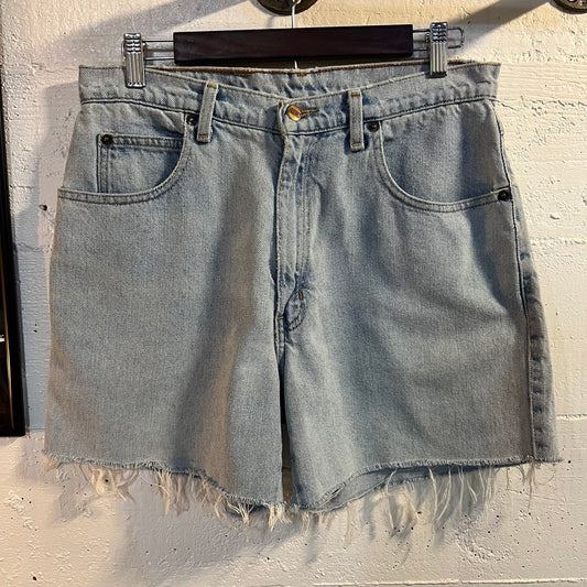 Vintage 90's Stonewash Cut Off Denim Shorts - Size 30" x 5" - Light Faded Indigo