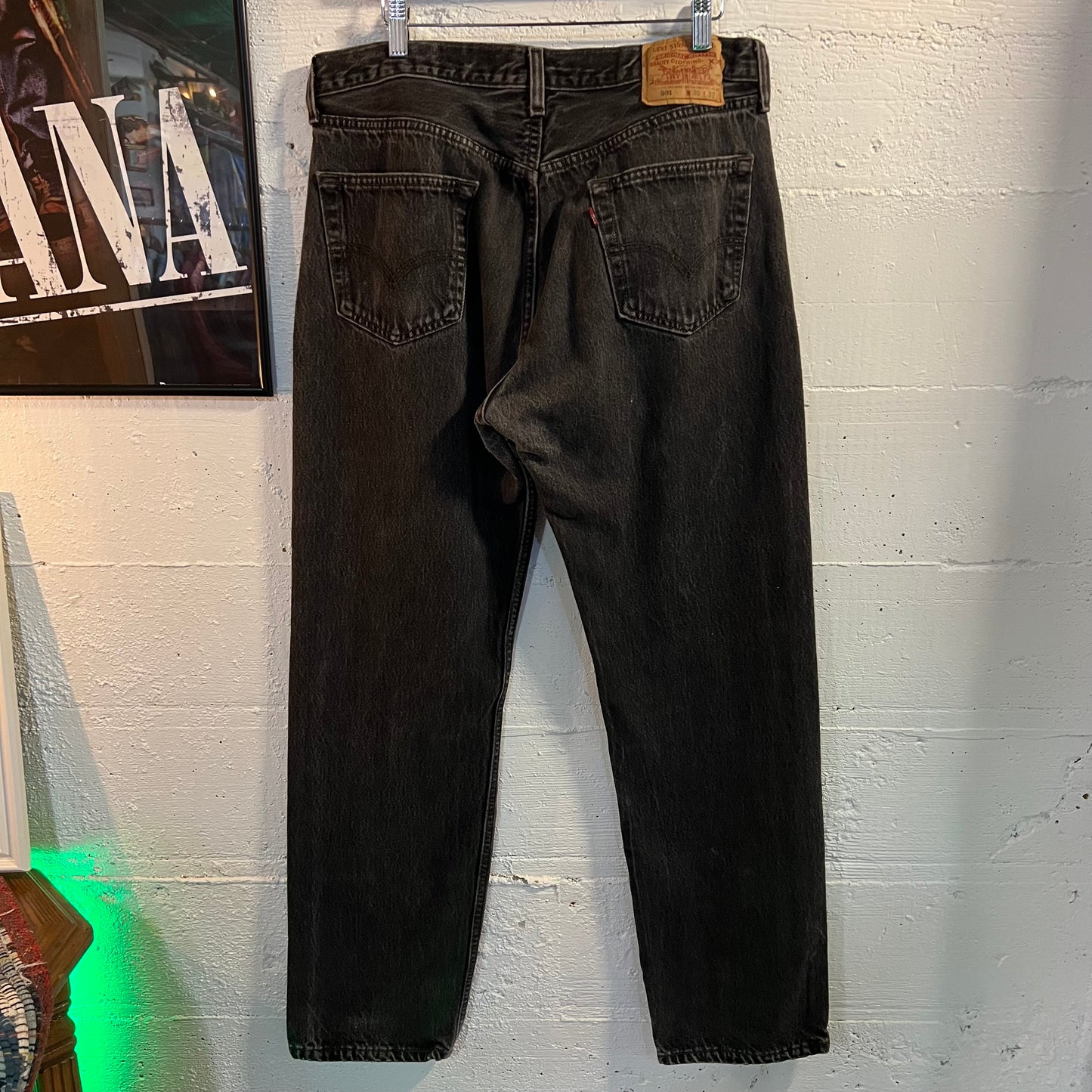 Vintage 90's Levi's 501 Button Fly Faded Black Denim Jean - Tag Size 36" x 32" - Made In USA