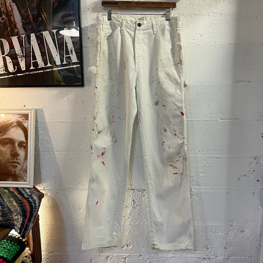 Dickies Distressed Relaxed Fit Utility Painter's Pants - Size 33" x 34" - White - 100% Cotton
