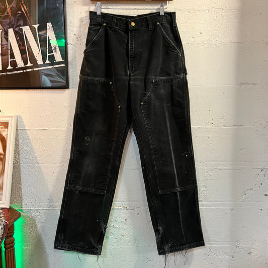 Vintage Carhartt Distressed Double Knee Duck Canvas Pants - Size 30 x 32 - Union Made In Made In USA - B01-BLK