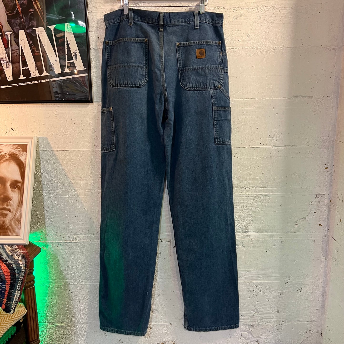 Vintage Denim Carhartt Double Knee Cargo Jeans - Size 34”x36” - B273 DST - Medium Wash