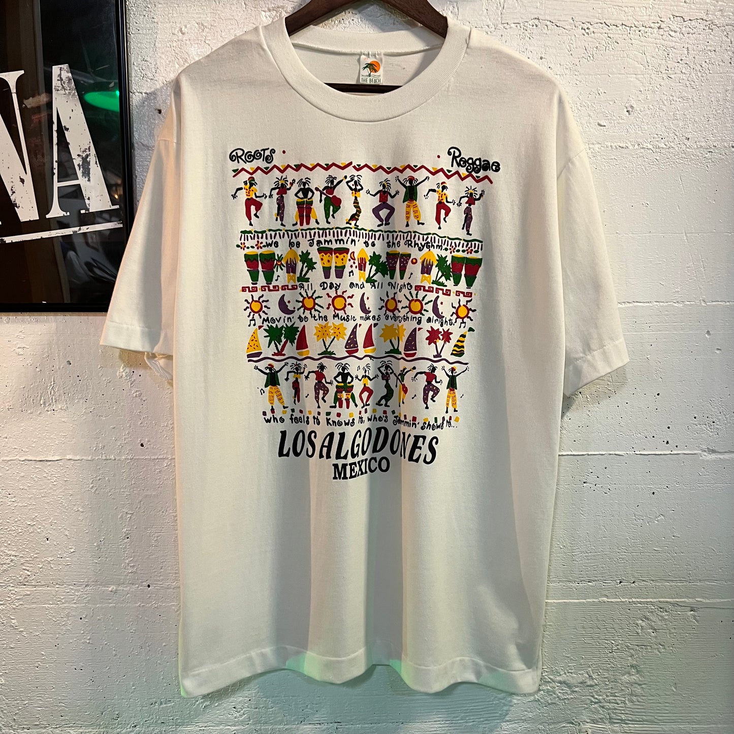 Vintage 90's Roots Reggae 'Los Algodones MX' Single Stitch Souvenir T-Shirt - Size XL - White