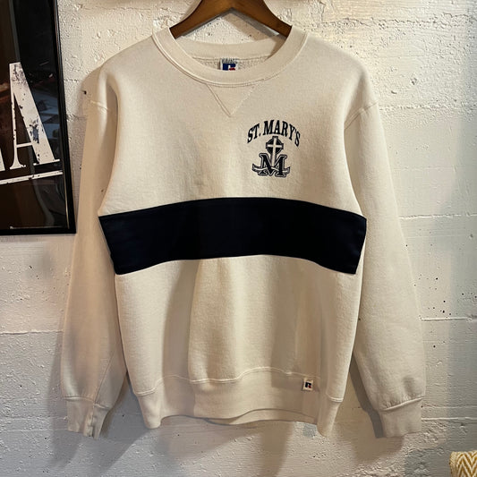 Vintage 90’s Russell Athletic St. Mary’s Crewneck Sweatshirt - Size Medium - Made In USA - White/Navy