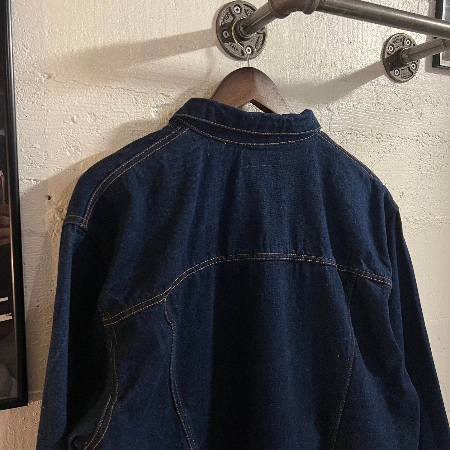 Vintage 90's American Hero Raw Denim Trucker Jacket - Size Large - Dark Indigo Denim - 100% Cotton