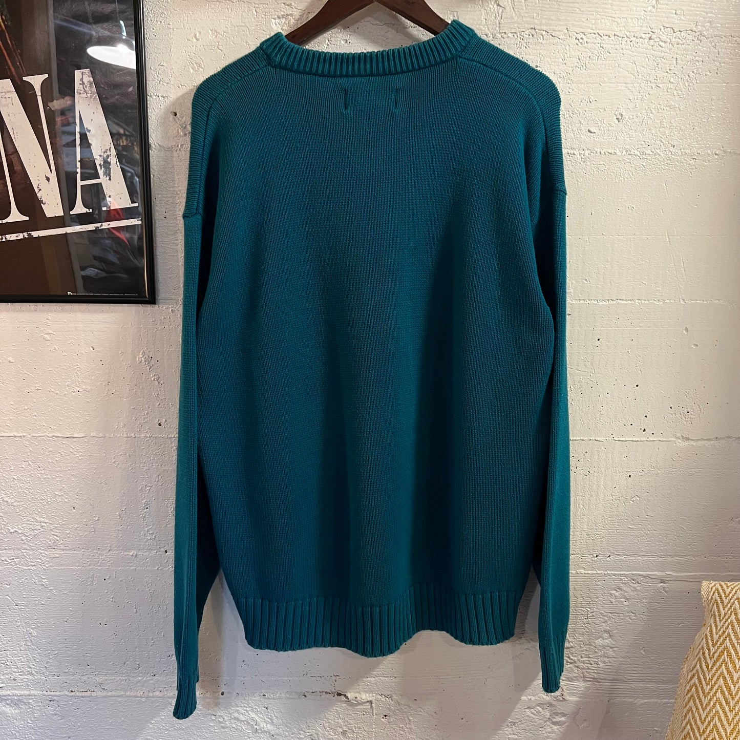 Vintage 90's Eddie Bauer Knit Cotton Crewneck Sweater - Size Large - 100% Cotton - Teal