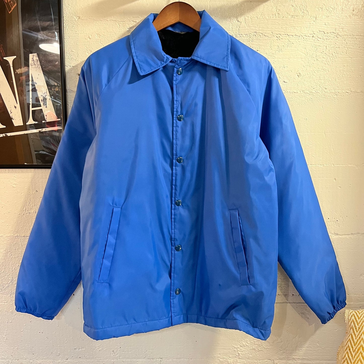 Vintage 80's Fleece Lined Quilted Nylon Coaches Jacket - Size Large - Blue - Made In USA