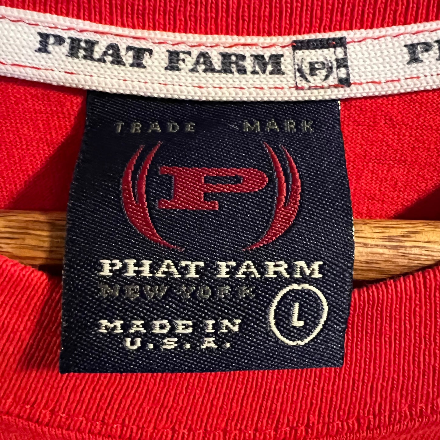 Vintage 90's Phat Farm Jean Co. Spellout T-Shirt - Size Large - Made In USA - Red