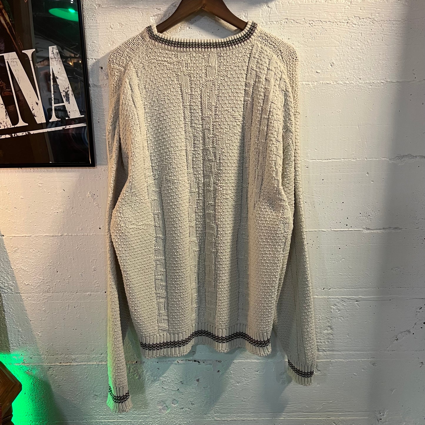 Vintage 90's Croft & Barrow Heavy Knit Cotton Duck Sweater - Size XL - Made In USA - Cream/Maroon/Teal