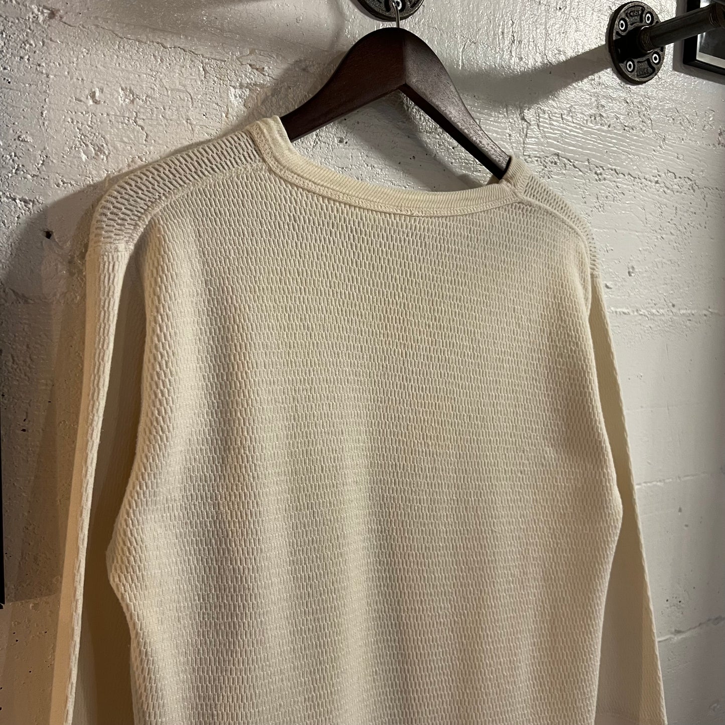 Vintage Waffle Knit Thermal Long Sleeve T-Shirt - Size Medium/Large - Off White