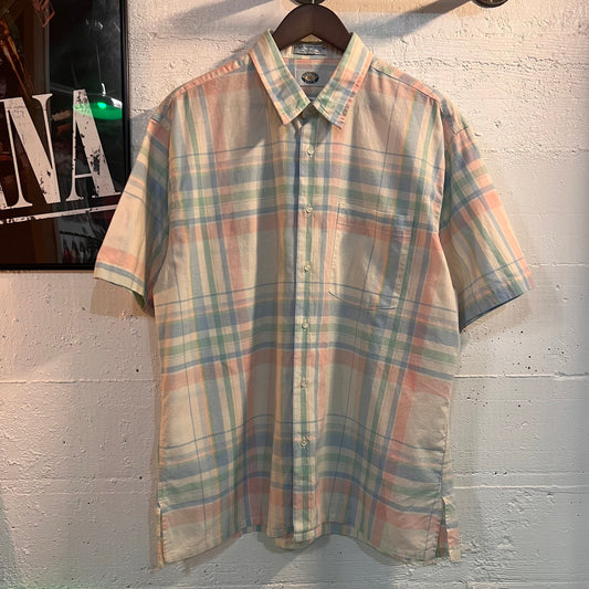 Vintage Harbour Club Single Needle Tailoring Button-Up Short Sleeve Shirt - Size XL - White/Pastel Colors