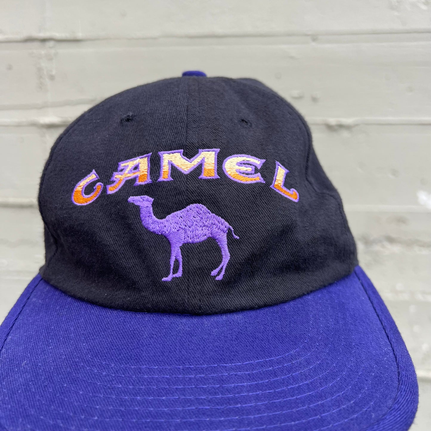 Vintage 90's Smokin Joe Camel Racing Reversible Strapback Hat - O/S - Black/Purple/Yellow
