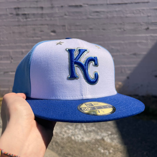 Kansas City Royals Pinwheel New Era Fitted Hat - Size 7-1/2 - Blue/White