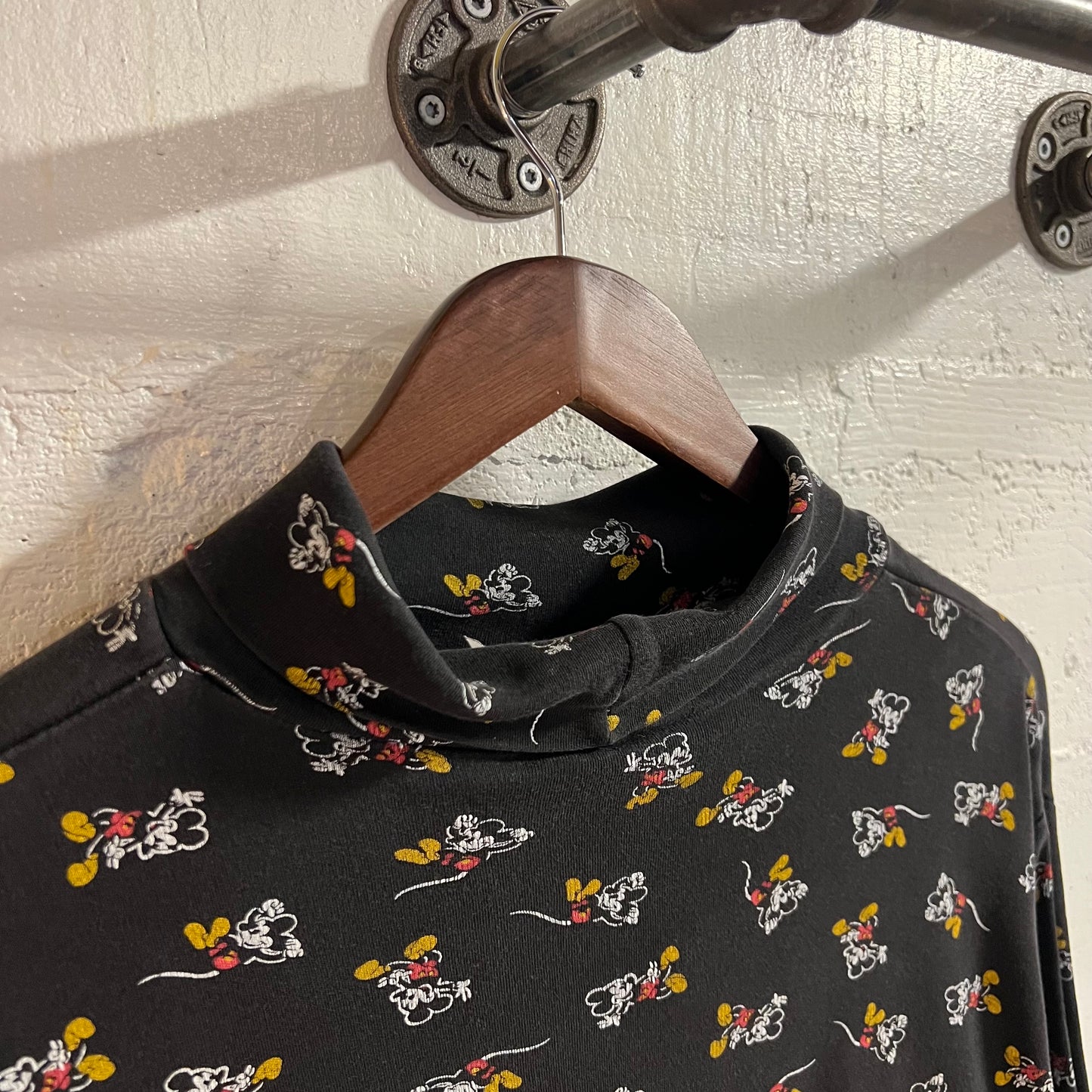 Vintage 80’s Disney Mickey Mouse All Over Print Long Sleeve Turtle Neck Shirt - Size Small - Black/White/Red/Yellow