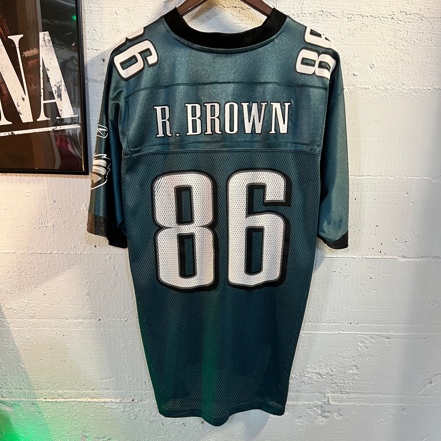 Vintage Philadelphia Eagles Reggie Brown #86 Reebok Equipment Football Jersey - Size Medium - Midnight Green/White